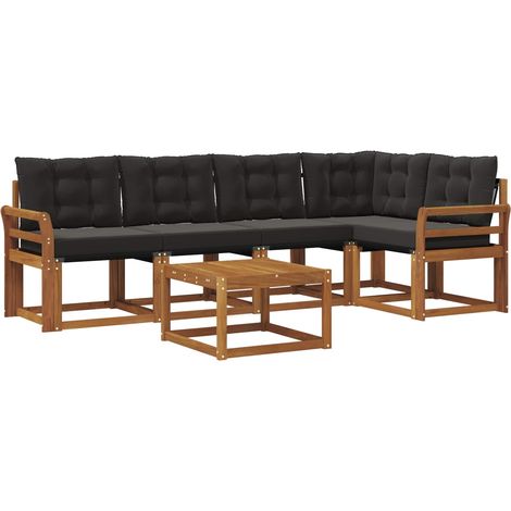 Outdoor Sofa Set with Cushion 6 pcs Natural and Black vidaXL