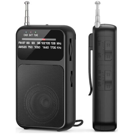 Mini radio FM portable avec batterie rechargeable de 800 mAh, radio FM à transistor portable pour la marche et les voyages (noir) (1/4)