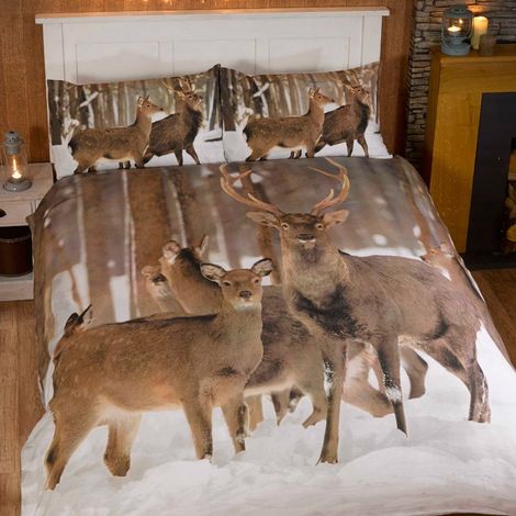 Stag Trapunta con Cervo, Copripiumino e 2 federe, Biancheria da Letto, Multicolore, Matrimoniale., Poliestere e Cotone., Multicolore, Doppio
