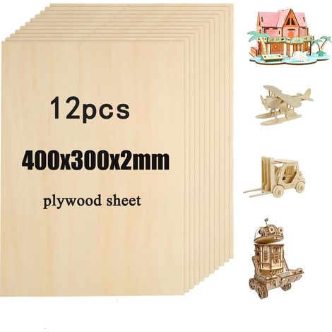 12 Pièces Contreplaqué 2mm (A3) - 400x300mm Plaque de Bois - Feuille Découpe Laser - Planche en Bois pour Bricolage, Pyrogravure, Gravure et Maquette (A3-40 x 30 cm) (1/5)