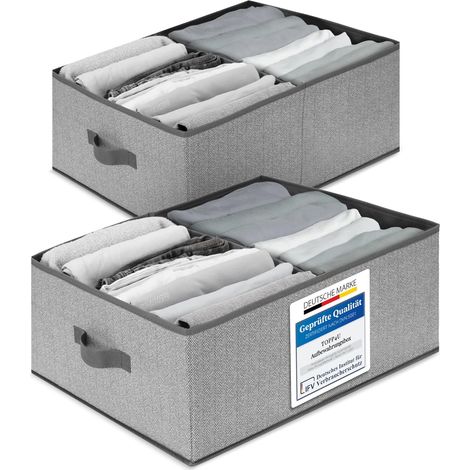 Lot de 2 grandes boîtes de rangement 50 x 40 x 20 cm - Grand panier de rangement pliable - Organisateur de penderie - Boîtes à vêtements - Caisses en tissu - Gris/beige (1/5)