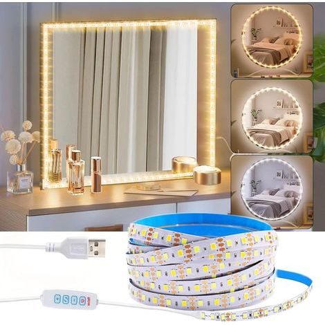LED Light Strip, 400cm, 3 Color Temperatures, 9 Brightness Levels, Bathroom Vanity Mirror (1/5)
