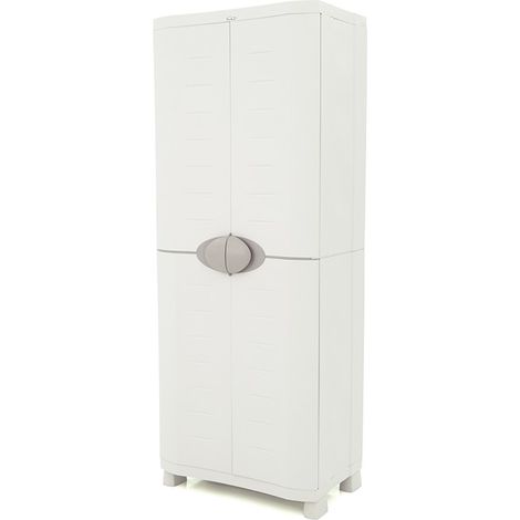 Armoire meuble de rangement avec 4 étagères métalliques pour intérieur/extérieur coloris Beige - Longueur 70 x Profondeur 45 x Hauteur 184 cm (1/4)
