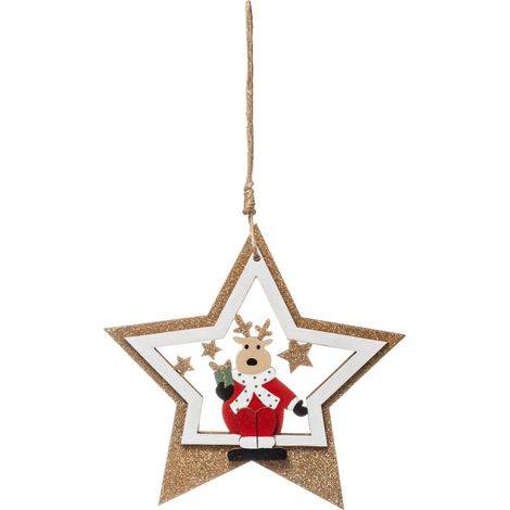 Sujet de Noël Bois Père Noël Renne Pailleté 2 Assortiment - Feeric lights & christmas
