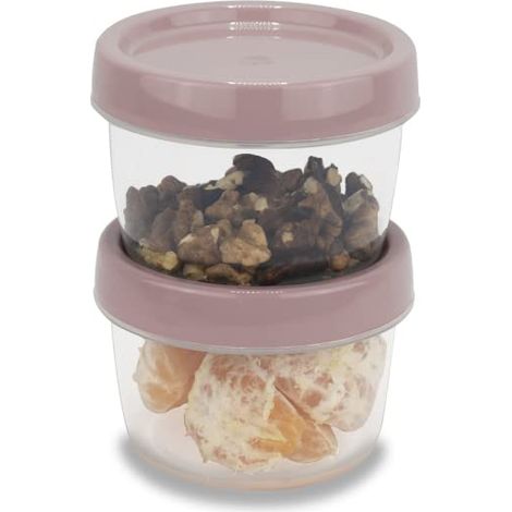 Set 2 Barattoli in plastica Contenitori per alimenti rotondi da 200 ml cadauno Contenitore Trasparente Multiuso Rotondo con Coperchio ermetico - Rosa (1/5)