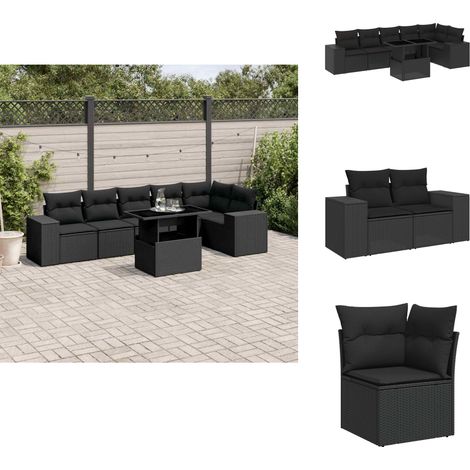 Salon de jardin 7 pcs avec coussins noir résine tressée - Ensemble Salon De Jardin - Meuble Extérieur - Jardin Design - Mobilier De Jardin - Chaise Lounge (1/5)