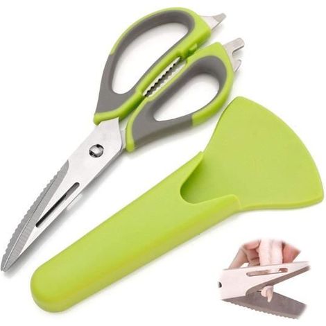 Ciseaux Multifonctionnels,Ciseaux de Cuisine en Acier Inoxydable,Ciseaux Cuisine Robustes,Avec Poignée et Couvercle Souples (1/4)