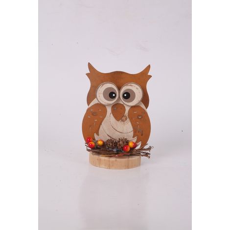 Dekofigur Eule Holz 17 cm bunt Weihnachtscharaktere