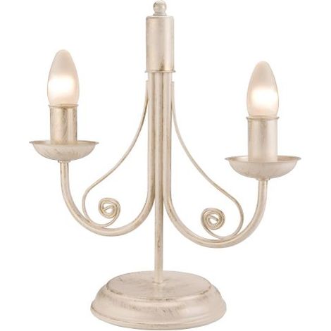 Tischleuchte Weiß Shabby Chick 36 cm E14 Kerzenhalter Design