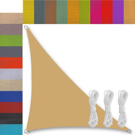 Voile d'ombrage Triangle pour Patio Anti 95% UV avec Corde Libre Voile d'ombrage ajourée pour Patio Jardin terrasse extérieur Piscine 2x3x3.6m Jaune Sable (1/5)