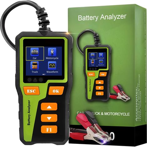 Batterietester für 6V, 12V und 24V, Kfz-Lasttester, digitaler Batterieanalysator (100–2000 CCA) mit 2,36"-Farbdisplay für Auto-, Lkw-, Motorrad- und Generatorbatterien