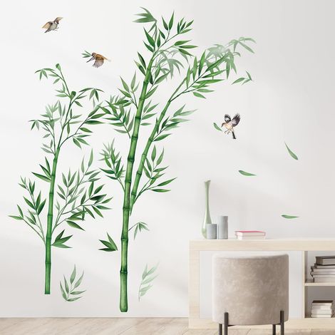 Stickers Muraux Grand Bambou Autocollant Mural Plante Verte Oiseaux Décoration Murale Chambre à Coucher Salon Bureau (1/5)