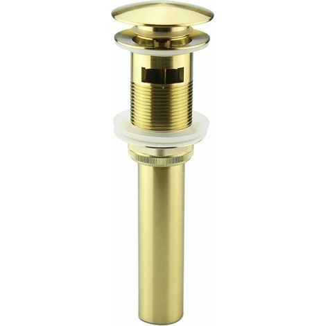 Tappo di scarico per lavabo retrattile con troppopieno, rubinetto per bagno dorato, scarico per lavandino (1/4)