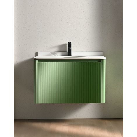 Meuble de salle de bain Artea Vert Amande 80 cm – Façades cannelées