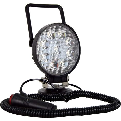 10,2 cm 27W Lampe de travail LED ronde portable tout-terrain avec interrupteur allume-cigare et base magnétique pour voiture SUV remorque tracteur camion ingénierie entretien et camping (1/5)