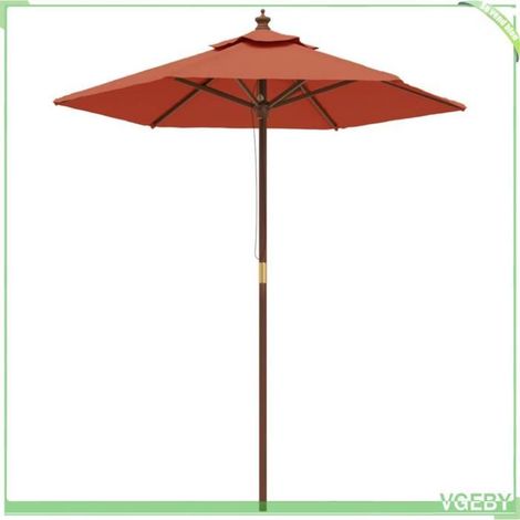 Parasol de jardin - FAFEICY - 363164 - 196 cm Ø - Mât bois massif (teck) - Toile polyester anti-UV (1/5)