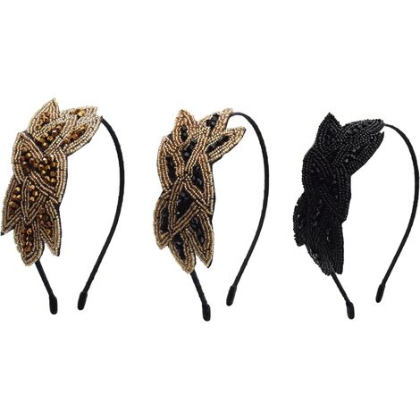 Headband Années 1920 - Bandeau Flapper Perlé avec Feuille - Accessoire Vintage pour Femme - Lot de 3 (1/5)