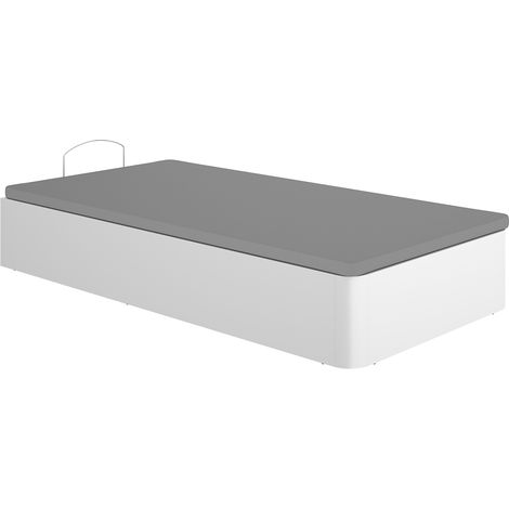 Lit coffre 90x190cm avec bords arrondis, coloris blanc - Hauteur 32 x Longueur 89 x Profondeur 190 cm (1/5)