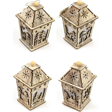 LANTERNA LEGNO 9 CM CON LUCE LED