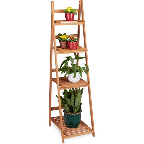 2 tlg. Blumentreppen Set, Blumenständer für Innen, Mehrstöckig, Leiterregal, Pflanzentreppe, Pflanzenregal, Holz, braun