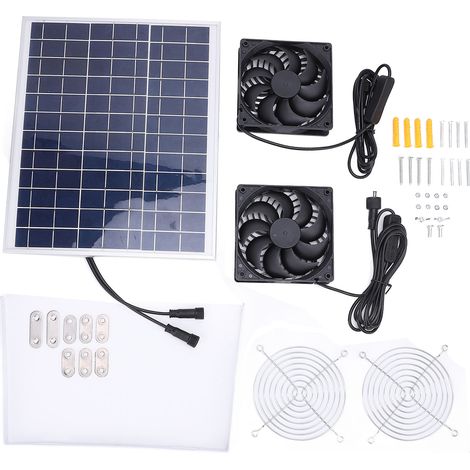 Ortviai Ventilateur solaire double 15 W étanche IP65 pour serre, poulailler et abri extérieur – kit complet avec panneau photovoltaïque