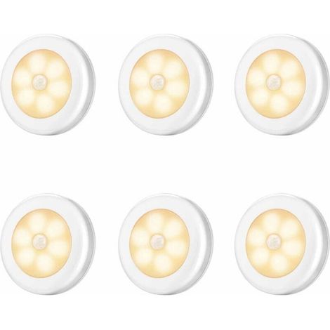 Lot de 6 Lampes LED à Détecteur de Mouvement Sans Fil, Lumière Blanche Chaude, Fonctionnement sur Piles, Installation Facile sans Câblage, Idéal pour Escalier, Placard, Armoire et Couloir (1/5)