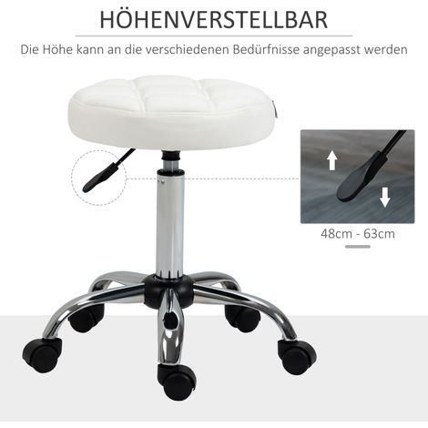 Tabouret pivotant à hauteur réglable pour bureau et salon,imitation cuir blanc Ø35,5 x 51-67 cm