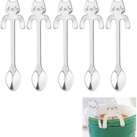 5 cucharillas de café con forma de gato, fabricadas en acero inoxidable 304, 11,7 cm (1/4)