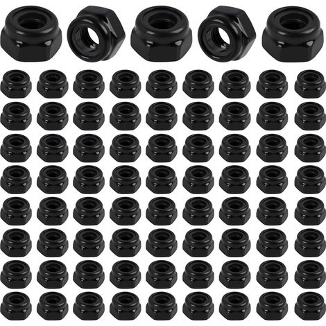 50 pcs Ecrou M5 Inox, Écrous Hexagonaux Noirs avec Anneau Nylon, Écrou Frein Autobloquant Antirouille en Acier Inoxydable, Écrou Hexagonal Fileté pour Machines, Meubles et Projets Industriels (1/5)