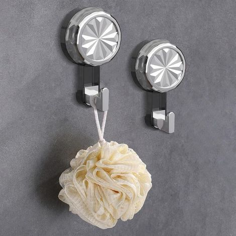 Lot de 2 crochets à ventouse pour douche, crochets adhésifs sans perçage pour serviettes, adaptés à la salle de bain ou à la cuisine pour suspendre divers objets.
