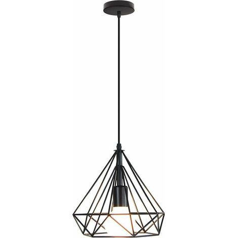 Suspension Luminaire Lustre Abat-Jour 25cm en Fer forme Diamant, Lampes de Plafond Cage avec Douille Eclairage Style Industrielle ( Noir ) BLOW (1/4)