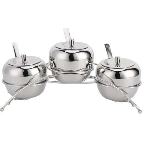 Ensemble de pots de rangement en acier inoxydable pour sel, poivre et sucre (1/5)
