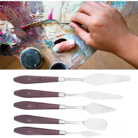 Couteaux à palette de mélange de peinture à l'huile de haute qualité avec manche en plastique et spatules à peinture à l'huile en acier inoxydable (ensemble de 5 pièces)