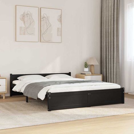 Estructura cama doble sin colchón madera maciza negro 135x190cm (1/5)