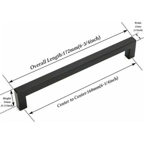 Poignées de meuble cuisine noires 160 mm – acier inoxydable, design carré moderne, lot de 10 pièces avec vis (1/3)