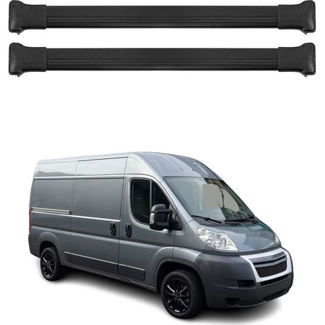 OMAC Barres de toit en aluminium pour Citroën Jumper II / Fiat Ducato 2006-2026 – TÜV / DIN 75302:2019 – Charge max 75 kg – 2 barres Noir