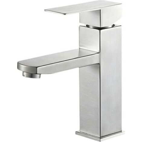 Robinet de salle de bain carré , mitigeur de lavabo, robinet d'eau chaude et froide, robinet de salle de bain en acier inoxydable (sans flexible d'alimentation) (1/4)