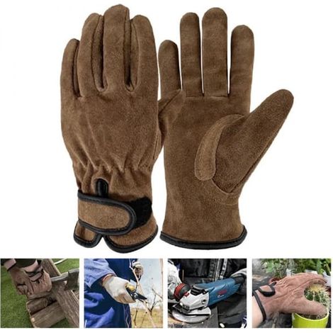 1 paire de gants de jardinage en cuir - Résistants aux épines et aux coupures - Taille unique - Taille des rosiers et entretien du jardin - Jaune/Noir - XL (1/4)