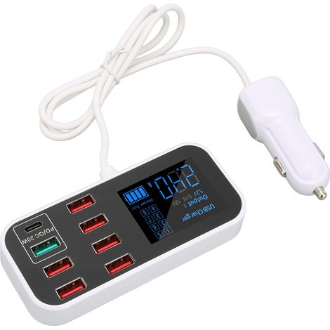 Chargeur Voiture 8 Ports 40W Rapide QC 3.0 USB C avec Écran LCD pour Multi-Appareils (1/5)