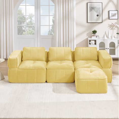 Divano angolare modulare 3 posti con pouf, 271 x 162 x 67 cm, giallo DESVIAE (1/5)