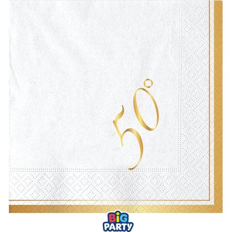 Big Party Tovaglioli Carta 50° Anniversario 25 x 25 Cm Cf 16 Pz Bianco Oro