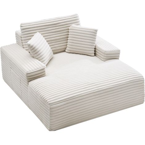 Chaise Longue, 1380 mm Large, Chaise Longue d'intérieur surdimensionnée sans os, Fauteuil de Lecture Moderne rembourré avec Coussins et accoudoirs, canapé-lit Profond pour Salon, Chambre, Beige (1/5)