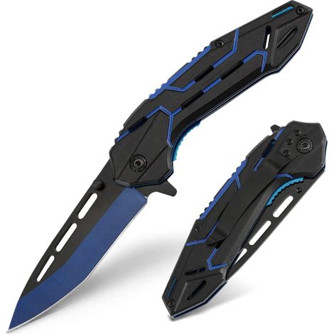 Couteau pliant avec clip ceinture, couteau à une main tranchant, acier inoxydable, manche en aluminium