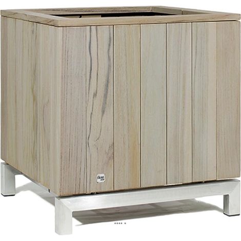 Bac en Teck massif Tecky Ext. Cube L 60x 60 x H 65 cm Blanchi - dimhaut: H 65 cm - couleur: Cristal gris