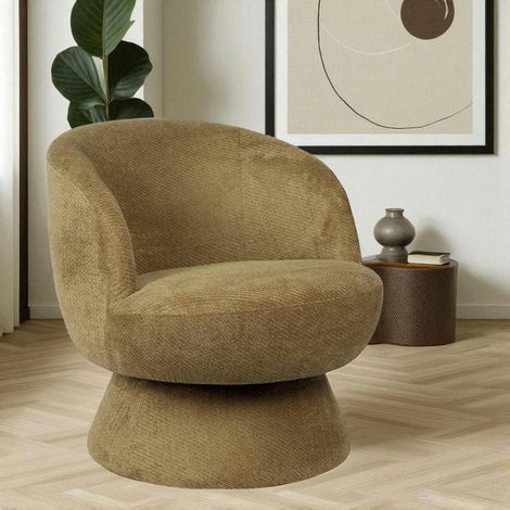 Fauteuil vert pivotant - tissu chenille, style rétro IENA (1/2)