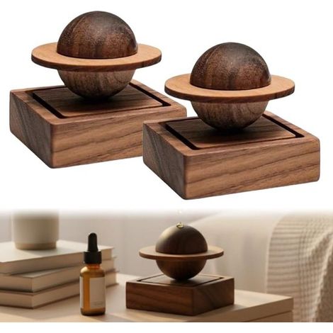 Diffuseur en bois 2 pièces - Diffuseur de parfum en bois - Diffuseur en bois de noyer - Diffuseur sans eau - Design planétaire - Bois naturel - Idéal pour les chambres, salons, bureaux ou coins médita