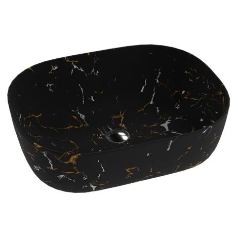 LAVITA Aufsatzwaschtisch Fuego Aufsatzwaschbecken Rechteckig Waschbecken ohne Überlauf und Hahnloch Aus hochwertigem Porzellan Waschtisch 50x38,5x14,5 cm Schwarz (1/5)