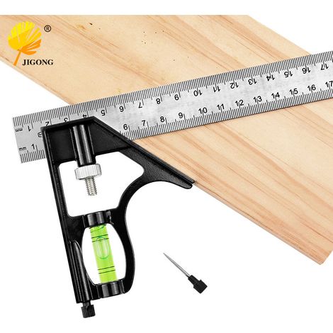 Équerre mobile 0-300 mm, équerre horizontale mobile, équerre à angle droit 45°, équerre pour le travail du bois, niveau à bulle (1/5)