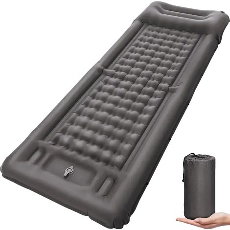 Matelas de camping gonflable, étanche, avec oreiller intégré, gris (1/2)