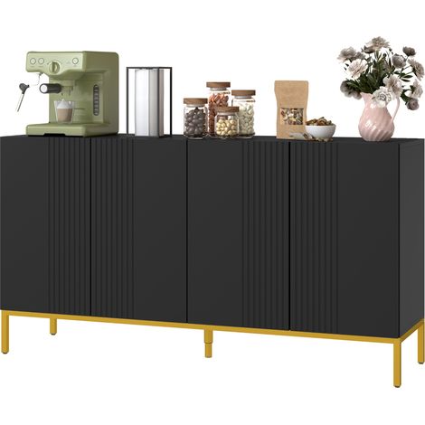 Buffet design graphique 2 pancartes porte étagères réglables bois noir métal doré